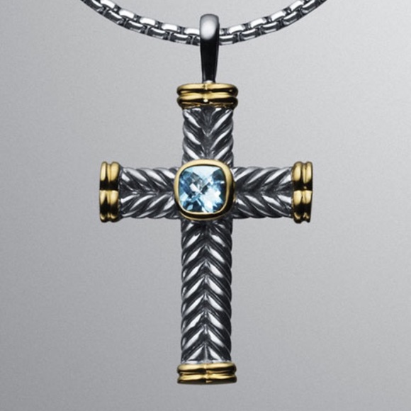 David Yurman Jewelry - RARE David Yurman Blue Topaz Chevron Cross Pendant